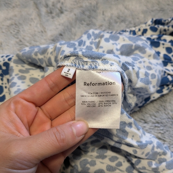 Reformation Blue Serene Mini Dress Babydoll Smocked Straps Size 2 - Picture 7 of 9